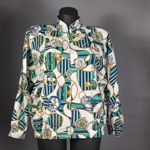 Da-Rue of California Vintage Nautical Sailboat Print Windbreaker Jacket Green 14